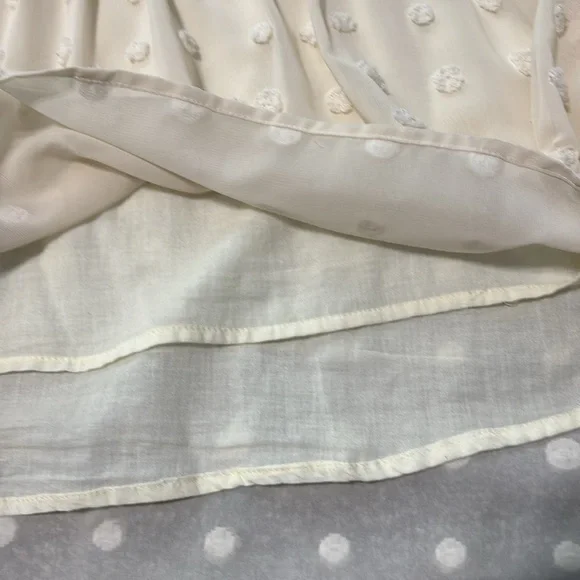 Like New Elegant Cream Swiss Dot Blouse with Lace Detailing - Picture 9 of 11